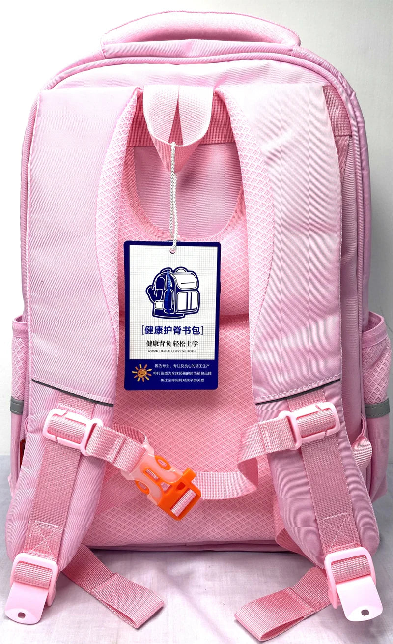 Cute Pink and White School Backpack with Cartoon Badge - Durable and Stylish MJ Toys