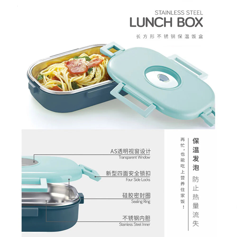 School Lunch Box stainless steel with four side safety lock 710ML MJ Toys