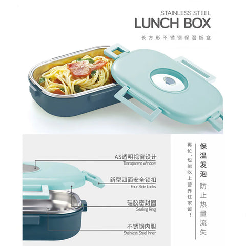 School Lunch Box stainless steel with four side safety lock 710ML MJ Toys