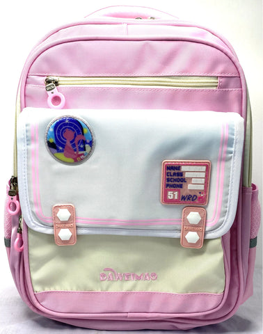 Cute Pink and White School Backpack with Cartoon Badge - Durable and Stylish MJ Toys