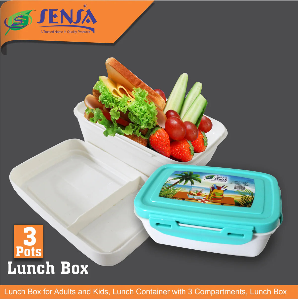 Sensa Plastic Lunch Box 3 Pots MJ