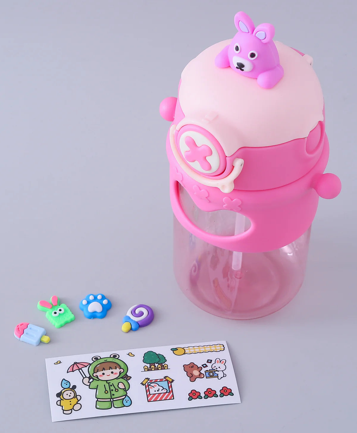 Cute Cartoon Bear on Top Water Bottle with Sipper BPA Free Bottle MJ Toys