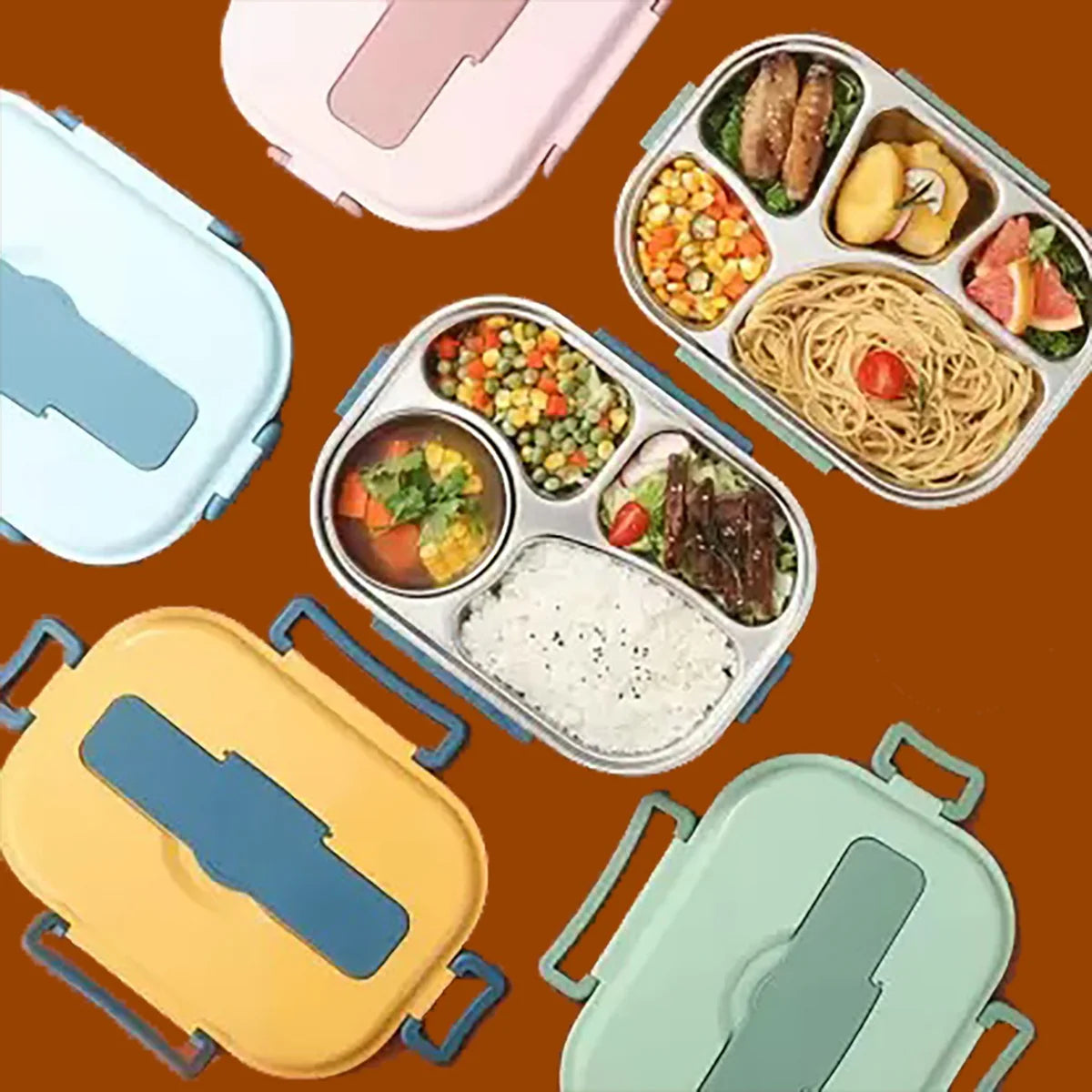 4 Compartment Stainless Steel Lunch Box with Spoon & Chopsticks MJ Toys