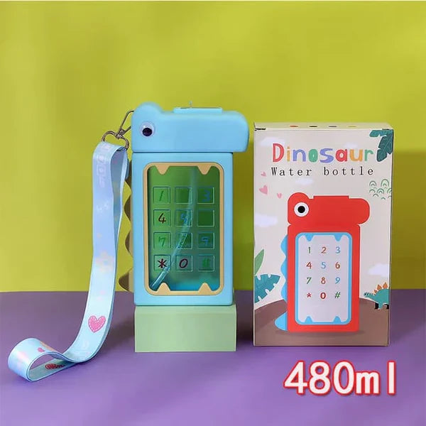 Dinosaur Straw Water Bottle With Strap – 480 ml MJ Toys