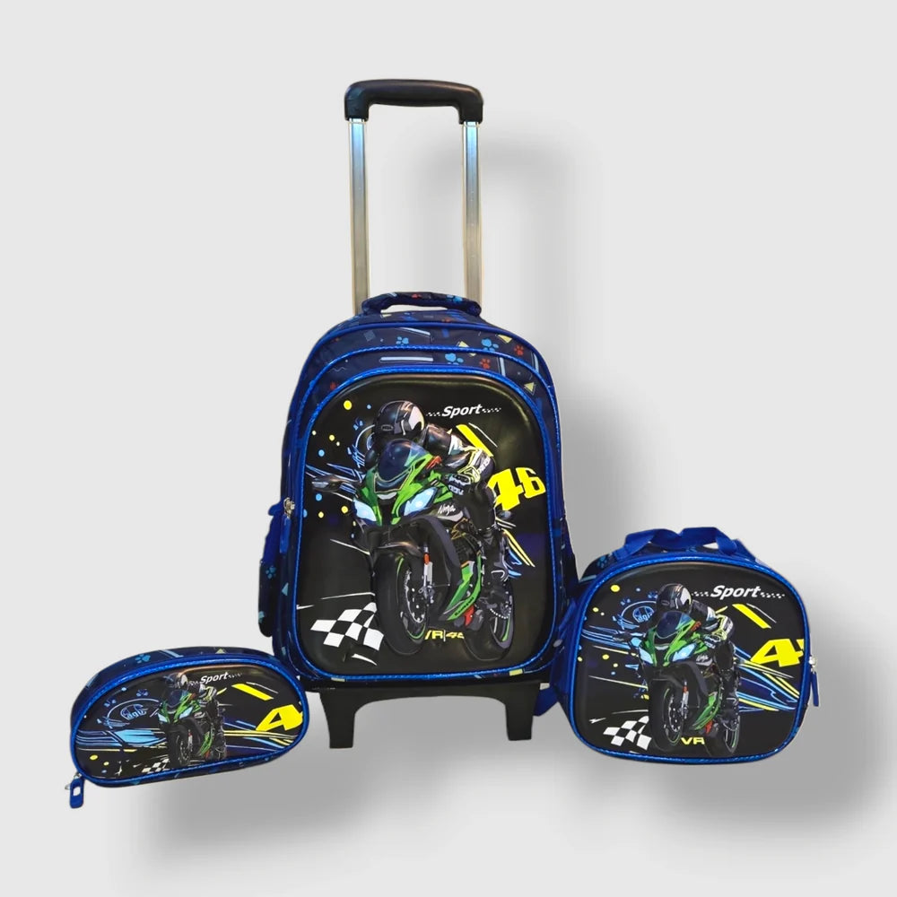 MotorBike School Trolley School Bag Set For Grade (1 to 3) Detachable MJ Toys