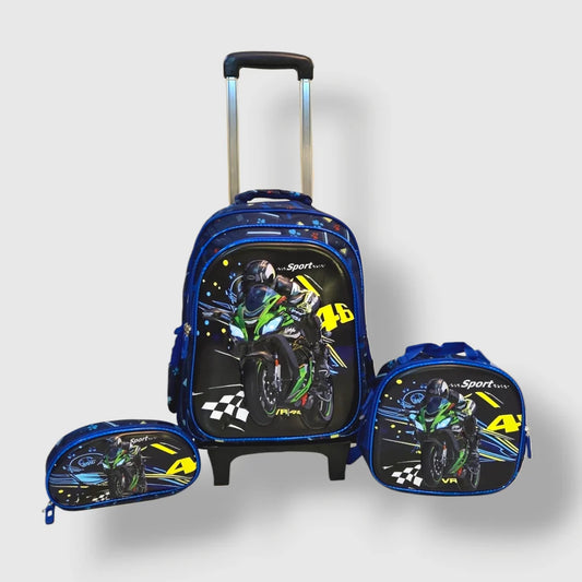 MotorBike School Trolley School Bag Set For Grade (1 to 3) Detachable MJ Toys